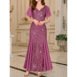 Elegant Sequin Sweetheart Neck Maxi Dress - Bodycon Fit, Micro Elastic Polyester, Puff Sleeves, Solid Color, Hand Wash - Perfect for Party & Banquet, Womens Clothing Elegant Sequin Sweetheart Neck Maxi Dress - Bodycon Fit, Micro Elastic Polyester, Puff Sleeves, Solid Color, Hand Wash - Perfect for Party & Banquet, Womens Clothing