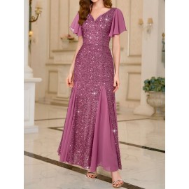 Elegant Sequin Sweetheart Neck Maxi Dress - Bodycon Fit, Micro Elastic Polyester, Puff Sleeves, Solid Color, Hand Wash - Perfect for Party & Banquet, Womens Clothing Elegant Sequin Sweetheart Neck Maxi Dress - Bodycon Fit, Micro Elastic Polyester, Puff Sleeves, Solid Color, Hand Wash - Perfect for Party & Banquet, Womens Clothing