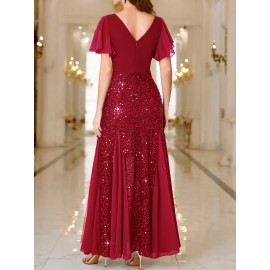 Elegant Sequin Sweetheart Neck Maxi Dress - Bodycon Fit, Micro Elastic Polyester, Puff Sleeves, Solid Color, Hand Wash - Perfect for Party & Banquet, Womens Clothing Elegant Sequin Sweetheart Neck Maxi Dress - Bodycon Fit, Micro Elastic Polyester, Puff Sleeves, Solid Color, Hand Wash - Perfect for Party & Banquet, Womens Clothing