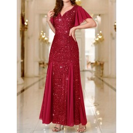 Elegant Sequin Sweetheart Neck Maxi Dress - Bodycon Fit, Micro Elastic Polyester, Puff Sleeves, Solid Color, Hand Wash - Perfect for Party & Banquet, Womens Clothing Elegant Sequin Sweetheart Neck Maxi Dress - Bodycon Fit, Micro Elastic Polyester, Puff Sleeves, Solid Color, Hand Wash - Perfect for Party & Banquet, Womens Clothing