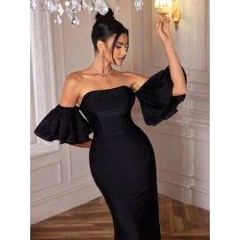 Elegant Off Shoulder Maxi Bodycon Bridesmaid Dress for Wedding Party, Plain Color Women's Clothing Elegant Off Shoulder Maxi Bodycon Bridesmaid Dress for Wedding Party, Plain Color Women's Clothing