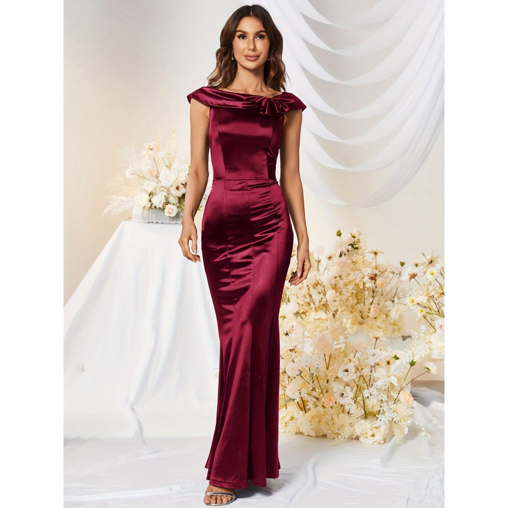 Bodycon Solid Mermaid Dress, Elegant Short Sleeve Dress For Party & Banquet, Women's Clothing Bodycon Solid Mermaid Dress, Elegant Short Sleeve Dress For Party & Banquet, Women's Clothing