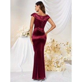 Bodycon Solid Mermaid Dress, Elegant Short Sleeve Dress For Party & Banquet, Women's Clothing Bodycon Solid Mermaid Dress, Elegant Short Sleeve Dress For Party & Banquet, Women's Clothing