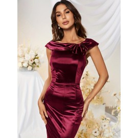 Bodycon Solid Mermaid Dress, Elegant Short Sleeve Dress For Party & Banquet, Women's Clothing Bodycon Solid Mermaid Dress, Elegant Short Sleeve Dress For Party & Banquet, Women's Clothing