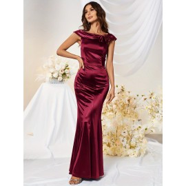 Bodycon Solid Mermaid Dress, Elegant Short Sleeve Dress For Party & Banquet, Women's Clothing Bodycon Solid Mermaid Dress, Elegant Short Sleeve Dress For Party & Banquet, Women's Clothing