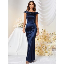 Bodycon Solid Mermaid Dress, Elegant Short Sleeve Dress For Party & Banquet, Women's Clothing Bodycon Solid Mermaid Dress, Elegant Short Sleeve Dress For Party & Banquet, Women's Clothing