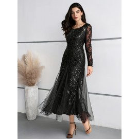 Elegant Directional Light Luxury Sequined Heavy Work Women'S Banquet Evening Dress