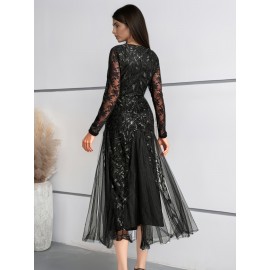 Elegant Directional Light Luxury Sequined Heavy Work Women'S Banquet Evening Dress