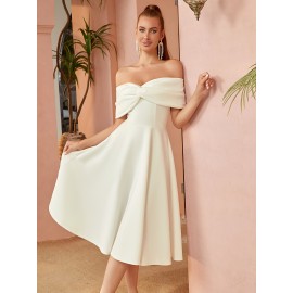 Trendy Twist Solid Color Pleated Bridesmaid Dress - Elegant Off Shoulder Backless Design for Spring & Summer, Women's Formal Wear with Flowy Silhouette and Chic Style Trendy Twist Solid Color Pleated Bridesmaid Dress - Elegant Off Shoulder Backless Design for Spring & Summer, Women's Formal Wear with Flowy Silhouette and Chic Style