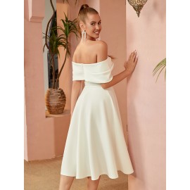 Trendy Twist Solid Color Pleated Bridesmaid Dress - Elegant Off Shoulder Backless Design for Spring & Summer, Women's Formal Wear with Flowy Silhouette and Chic Style Trendy Twist Solid Color Pleated Bridesmaid Dress - Elegant Off Shoulder Backless Design for Spring & Summer, Women's Formal Wear with Flowy Silhouette and Chic Style