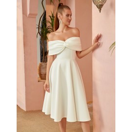 Trendy Twist Solid Color Pleated Bridesmaid Dress - Elegant Off Shoulder Backless Design for Spring & Summer, Women's Formal Wear with Flowy Silhouette and Chic Style Trendy Twist Solid Color Pleated Bridesmaid Dress - Elegant Off Shoulder Backless Design for Spring & Summer, Women's Formal Wear with Flowy Silhouette and Chic Style