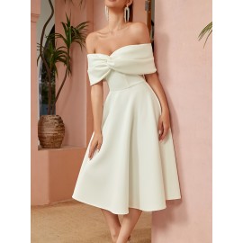 Trendy Twist Solid Color Pleated Bridesmaid Dress - Elegant Off Shoulder Backless Design for Spring & Summer, Women's Formal Wear with Flowy Silhouette and Chic Style Trendy Twist Solid Color Pleated Bridesmaid Dress - Elegant Off Shoulder Backless Design for Spring & Summer, Women's Formal Wear with Flowy Silhouette and Chic Style