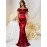 1pc MUXXN Elegant Satin Mermaid Gown for Women - Off the Shoulder Cap Sleeve Bodycon Floor-Length Dress, Solid Color Knit Fabric, All-Season Bodycon for Wedding Bridesmaid