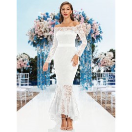Elegant Off-Shoulder Lace Mermaid Dress for Women - Long Sleeve, Bodycon Fit with Fish Tail Hem, Perfect for Parties & Bridesmaids Elegant Off-Shoulder Lace Mermaid Dress for Women - Long Sleeve, Bodycon Fit with Fish Tail Hem, Perfect for Parties & Bridesmaids