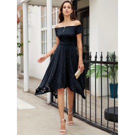 Women's Lace Cocktail Dress Hi-Lo Off Shoulder Bridesmaid Swing Formal Party Dress Women's Lace Cocktail Dress Hi-Lo Off Shoulder Bridesmaid Swing Formal Party Dress