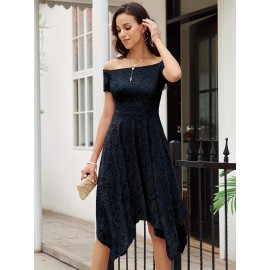 Women's Lace Cocktail Dress Hi-Lo Off Shoulder Bridesmaid Swing Formal Party Dress Women's Lace Cocktail Dress Hi-Lo Off Shoulder Bridesmaid Swing Formal Party Dress