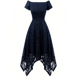 Women's Lace Cocktail Dress Hi-Lo Off Shoulder Bridesmaid Swing Formal Party Dress Women's Lace Cocktail Dress Hi-Lo Off Shoulder Bridesmaid Swing Formal Party Dress