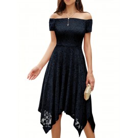 Women's Lace Cocktail Dress Hi-Lo Off Shoulder Bridesmaid Swing Formal Party Dress Women's Lace Cocktail Dress Hi-Lo Off Shoulder Bridesmaid Swing Formal Party Dress