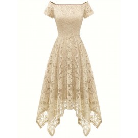 Women's Lace Cocktail Dress Hi-Lo Off Shoulder Bridesmaid Swing Formal Party Dress Women's Lace Cocktail Dress Hi-Lo Off Shoulder Bridesmaid Swing Formal Party Dress