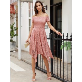 Women's Lace Cocktail Dress Hi-Lo Off Shoulder Bridesmaid Swing Formal Party Dress Women's Lace Cocktail Dress Hi-Lo Off Shoulder Bridesmaid Swing Formal Party Dress