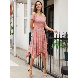 Women's Lace Cocktail Dress Hi-Lo Off Shoulder Bridesmaid Swing Formal Party Dress Women's Lace Cocktail Dress Hi-Lo Off Shoulder Bridesmaid Swing Formal Party Dress