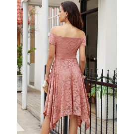 Women's Lace Cocktail Dress Hi-Lo Off Shoulder Bridesmaid Swing Formal Party Dress Women's Lace Cocktail Dress Hi-Lo Off Shoulder Bridesmaid Swing Formal Party Dress