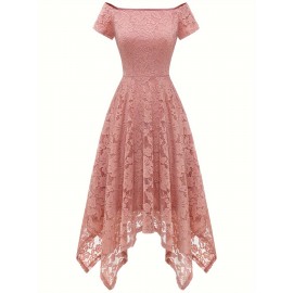 Women's Lace Cocktail Dress Hi-Lo Off Shoulder Bridesmaid Swing Formal Party Dress Women's Lace Cocktail Dress Hi-Lo Off Shoulder Bridesmaid Swing Formal Party Dress