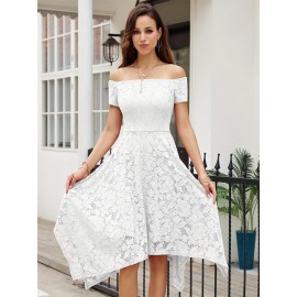 Women's Lace Cocktail Dress Hi-Lo Off Shoulder Bridesmaid Swing Formal Party Dress Women's Lace Cocktail Dress Hi-Lo Off Shoulder Bridesmaid Swing Formal Party Dress