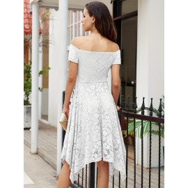 Women's Lace Cocktail Dress Hi-Lo Off Shoulder Bridesmaid Swing Formal Party Dress Women's Lace Cocktail Dress Hi-Lo Off Shoulder Bridesmaid Swing Formal Party Dress
