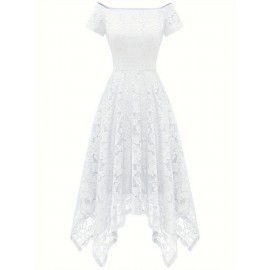 Women's Lace Cocktail Dress Hi-Lo Off Shoulder Bridesmaid Swing Formal Party Dress Women's Lace Cocktail Dress Hi-Lo Off Shoulder Bridesmaid Swing Formal Party Dress
