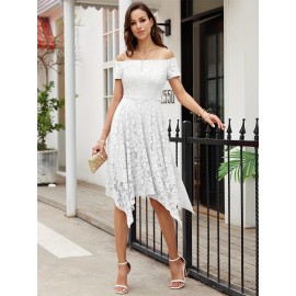 Women's Lace Cocktail Dress Hi-Lo Off Shoulder Bridesmaid Swing Formal Party Dress Women's Lace Cocktail Dress Hi-Lo Off Shoulder Bridesmaid Swing Formal Party Dress