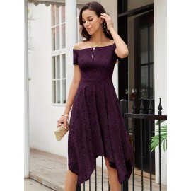 Women's Lace Cocktail Dress Hi-Lo Off Shoulder Bridesmaid Swing Formal Party Dress Women's Lace Cocktail Dress Hi-Lo Off Shoulder Bridesmaid Swing Formal Party Dress