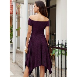 Women's Lace Cocktail Dress Hi-Lo Off Shoulder Bridesmaid Swing Formal Party Dress Women's Lace Cocktail Dress Hi-Lo Off Shoulder Bridesmaid Swing Formal Party Dress
