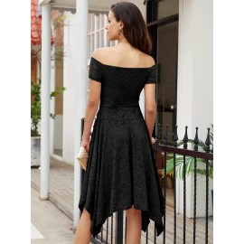 Women's Lace Cocktail Dress Hi-Lo Off Shoulder Bridesmaid Swing Formal Party Dress Women's Lace Cocktail Dress Hi-Lo Off Shoulder Bridesmaid Swing Formal Party Dress