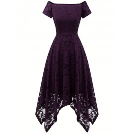 Women's Lace Cocktail Dress Hi-Lo Off Shoulder Bridesmaid Swing Formal Party Dress Women's Lace Cocktail Dress Hi-Lo Off Shoulder Bridesmaid Swing Formal Party Dress