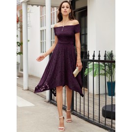 Women's Lace Cocktail Dress Hi-Lo Off Shoulder Bridesmaid Swing Formal Party Dress Women's Lace Cocktail Dress Hi-Lo Off Shoulder Bridesmaid Swing Formal Party Dress