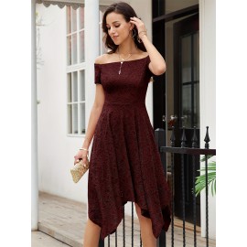Women's Lace Cocktail Dress Hi-Lo Off Shoulder Bridesmaid Swing Formal Party Dress Women's Lace Cocktail Dress Hi-Lo Off Shoulder Bridesmaid Swing Formal Party Dress