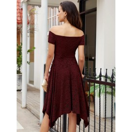 Women's Lace Cocktail Dress Hi-Lo Off Shoulder Bridesmaid Swing Formal Party Dress Women's Lace Cocktail Dress Hi-Lo Off Shoulder Bridesmaid Swing Formal Party Dress