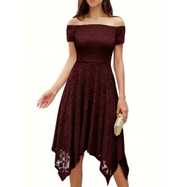 Women's Lace Cocktail Dress Hi-Lo Off Shoulder Bridesmaid Swing Formal Party Dress Women's Lace Cocktail Dress Hi-Lo Off Shoulder Bridesmaid Swing Formal Party Dress