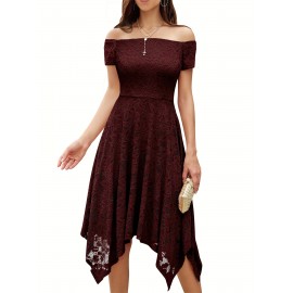 Women's Lace Cocktail Dress Hi-Lo Off Shoulder Bridesmaid Swing Formal Party Dress Women's Lace Cocktail Dress Hi-Lo Off Shoulder Bridesmaid Swing Formal Party Dress