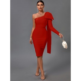 Women's Fashion Sexy Temperament Elegant Tight One Shoulder Long Sleeve Mid-Length Bandage Dress Party Cocktail Evening Dress Women's Fashion Sexy Temperament Elegant Tight One Shoulder Long Sleeve Mid-Length Bandage Dress Party Cocktail Evening Dress