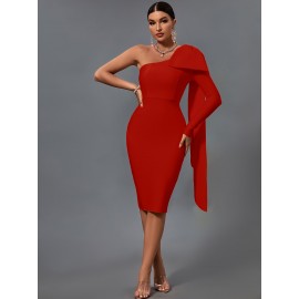 Women's Fashion Sexy Temperament Elegant Tight One Shoulder Long Sleeve Mid-Length Bandage Dress Party Cocktail Evening Dress Women's Fashion Sexy Temperament Elegant Tight One Shoulder Long Sleeve Mid-Length Bandage Dress Party Cocktail Evening Dress