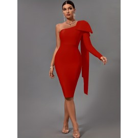 Women's Fashion Sexy Temperament Elegant Tight One Shoulder Long Sleeve Mid-Length Bandage Dress Party Cocktail Evening Dress Women's Fashion Sexy Temperament Elegant Tight One Shoulder Long Sleeve Mid-Length Bandage Dress Party Cocktail Evening Dress