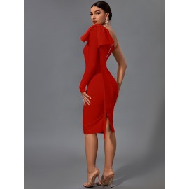 Women's Fashion Sexy Temperament Elegant Tight One Shoulder Long Sleeve Mid-Length Bandage Dress Party Cocktail Evening Dress Women's Fashion Sexy Temperament Elegant Tight One Shoulder Long Sleeve Mid-Length Bandage Dress Party Cocktail Evening Dress