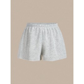 Women's Y2K-Inspired Stretchy Waist Shorts - Solid Color, Polyester & Spandex Blend, Machine Washable