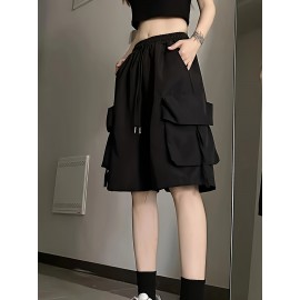 Stylish Flap Pocket Cargo Shorts - Elastic Waist, Drawstring, Casual, Comfortable, Breathable, Quick-Drying, Spring & Summer Essentials - Women's Clothing for Outdoor Activities Stylish Flap Pocket Cargo Shorts - Elastic Waist, Drawstring, Casual, Comfortable, Breathable, Quick-Drying, Spring & Summer Essentials - Women's Clothing for Outdoor Activities