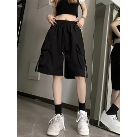 Stylish Flap Pocket Cargo Shorts - Elastic Waist, Drawstring, Casual, Comfortable, Breathable, Quick-Drying, Spring & Summer Essentials - Women's Clothing for Outdoor Activities Stylish Flap Pocket Cargo Shorts - Elastic Waist, Drawstring, Casual, Comfortable, Breathable, Quick-Drying, Spring & Summer Essentials - Women's Clothing for Outdoor Activities