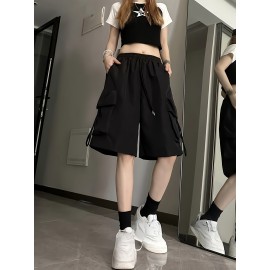 Stylish Flap Pocket Cargo Shorts - Elastic Waist, Drawstring, Casual, Comfortable, Breathable, Quick-Drying, Spring & Summer Essentials - Women's Clothing for Outdoor Activities Stylish Flap Pocket Cargo Shorts - Elastic Waist, Drawstring, Casual, Comfortable, Breathable, Quick-Drying, Spring & Summer Essentials - Women's Clothing for Outdoor Activities