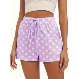 Lace Up Polka Dot Print Shorts, Casual Loose Shorts For Spring & Summer, Women's Clothing