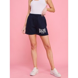 Women's Navy Soft Fleece Casual Active Sweat Shorts - New York Brooklyn Design, All-Season Comfort